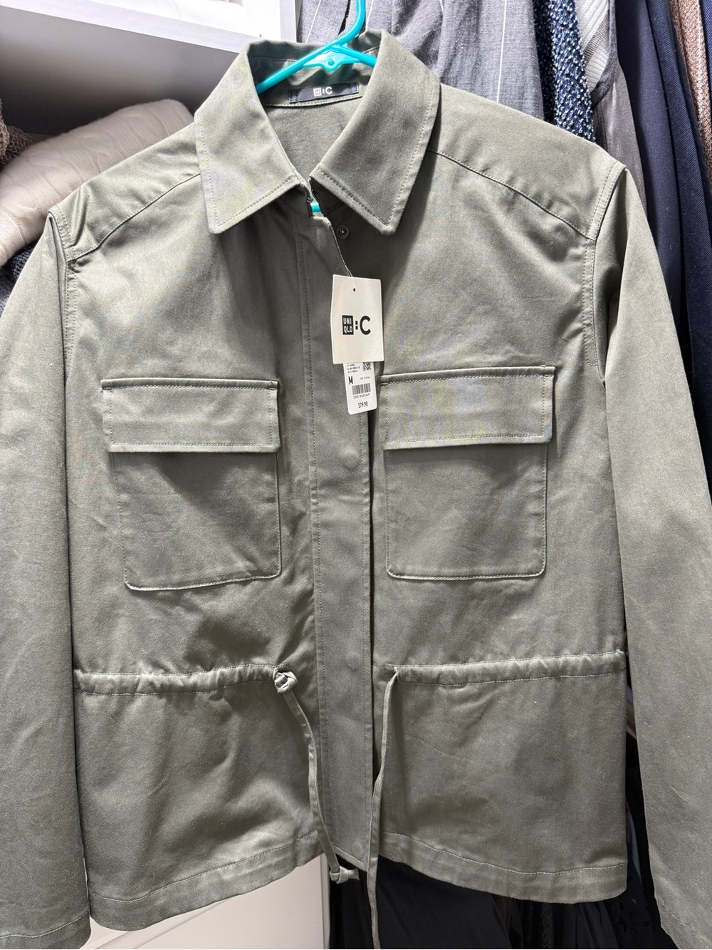 Uniqlo C Olive Green cotton Field Jacket with Drawstring Waist Sz M NWT